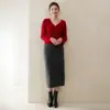 Falda de Punto de Cachemir 100% Puro para Mujer, Otoño e Invierno, Moda Versátil, Color Sólido, Longitud Media, Cintura Alta, Ajustada a la Cadera
