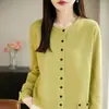 Cardigan de Tricô Casual Estilo Old Money para Mulheres, Casaco Suéter Gola Redonda, Cor Sólida Nova, Roupa Externa Jovem e Confortável