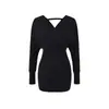 Vestido de Punto Cruzado con Cuello en V Estilo Puro Deseo para Mujer, Nuevo Estilo Primavera y Otoño, Ceñido a la Cintura, Adelgazante, Vestido Bodycon, Vestido Corto para Capas Interiores