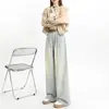Jeans Cinza Cimento Wide Leg Feminino 2024 Novo Outono e Inverno Calças com Forro de Lã Edição Estreita para Figura Pera Calças Retas