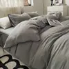 Juego de ropa de cama de cuatro piezas de algodón lavado de color sólido INS, funda de edredón, sábana, juego de tres piezas para dormitorio de estudiante, funda de edredón individual para casa de huéspedes, ropa de cama