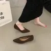 Zapatos de Mujer Retro de Tacón Bajo Puntiagudos de Boca Baja 2025 Nuevos para Primavera y Otoño de Gamuza sin Cordones para el Trabajo