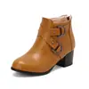 Botas Martin de salto alto com bico redondo, tamanho plus size, versáteis, com sola de borracha macia, antiderrapantes, zíper traseiro, cor sólida, botas curtas femininas para outono e inverno, de comércio exterior