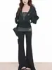 Nuevo producto: Top de Tubo + Pantalones Acampanados a Rayas + Sudadera Chaqueta Casual de Estilo Nicho para Mujer