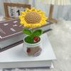 Decoração de Casa Acabada Tricotada à Mão Flor Artificial Tricotada Girassol de Lã Cesta de Flores para Presente Planta em Vaso