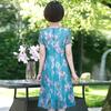 Falda por encima de la rodilla de estilo occidental de manga corta de verano para madres, vestido de verano de longitud media para mujeres de mediana edad, ropa fina para mujeres de mediana edad y mayores