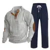 Cross-border masculino outono e inverno novo sportswear duas peças veludo cotelê botão henry camisa e calças retas terno casual