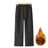 Pantalones de pierna ancha con forro polar de mamá, Pantalones rectos holgados engrosados de cintura alta para mujeres de mediana edad y mayores, Pantalones largos cálidos rectos de tiro bajo