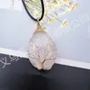 Colgante Árbol de la Vida con Alambre Envuelto Cristal Natural Forma de Gota Grande Ágata Jade Piedra Semipreciosa Venta Caliente Transfronteriza Joyería Europea y Americana al por Mayor