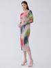 Verano 2026 Nuevo Vestido de Pintura al Óleo Issey Miyake de Manga Corta y Larga Ceñido a la Cintura Adelgazante Cuello Redondo de Moda Elegante Vestido Plisado