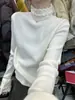 Suéter de duas camadas estilo Chanel para mulheres, outono e inverno, slim fit, macio e aconchegante, gola alta discreta, top básico