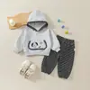 Conjunto con Capucha de Cachorro para Niños Primavera/Otoño Niños Sudadera Gris + Pantalones Largos a Rayas Conjunto de Dos Piezas
