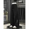 Marca de moda americana Pantalones de chándal grises de peso pesado con corte oblicuo para hombre y mujer Otoño Holgados Adelgazantes High Street Pierna recta Deportivos Casuales Pantalones largos