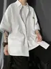 Camisa de manga corta de estilo Hong Kong ins de dos piezas falsas para estudiantes varones, holgada y versátil, chaqueta camisa de manga tres cuartos a la moda