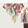 Elegante Lenço de Seda Feminino Estilo Chinês com Lótus Tinta, Toque de Luxo, Pequeno Lenço Decorativo Estampado Retro Versátil, Popular Online