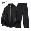 Nuevos Trajes Deportivos y de Ocio Otoño e Invierno para Hombre, Sudadera Cardigan de Cuello Alto Holgada, Pantalones Rectos, Conjunto de Dos Piezas para Correr y Fitness