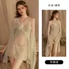 Conjunto de lencería sexy Guiruo: deseo puro, sin espalda, malla transparente, encaje bordado, camisón con bata, conjunto sexy 1899