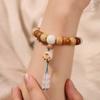 Bodhi Weathered Caramel Cheese Semillas de Bodhi con Transferencia Estilo Retro Tibetano Cuentas de Rehashing Manra de Seis Caracteres Pulsera Artística
