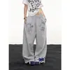 Calça de moletom estampada patchwork estilo retrô americano 2026 para homens e mulheres, corte clean, hip-hop, esportiva, casual, para casais, perna larga, moderna