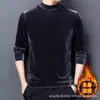 Moletom Masculino de Veludo com Forro de Fleece, Suéter Grossinho de Gola Alta Parcial, Blusa de Manga Longa Estampada de Inverno para Jovens e Meia-Idade, Camisa Versátil para Camada Base