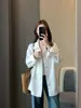 ¡La primavera no es demasiado tarde para el algodón Lyocell! Estilo minimalista de ropa de trabajo, hipoalergénica, transpirable, corte holgado, con cuello, camisa chaqueta casual de manga larga para mujer