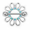 Anillos de pezón exquisitos superventas transfronterizos Acero inoxidable Forma de flor Anillos de pezón falsos Pinzas para pezones con pantalla de pavo real Joyería para piercing Tachones para pezones sin perforación