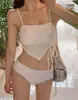 2026 Exportación Europea y Americana Transfronterizo Nuevo Color Sólido Hombro Descubierto Moda Sexy Sexy Bikini con Abertura Traje de Baño para Mujer