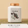 Latas de Té Selladas de Porcelana Blanca al por Mayor con Patrones Auspiciosos para el Año del Caballo, Latas Domésticas a Prueba de Humedad para Almacenar Té, Latas de Té Pequeñas Portátiles de Cerámica