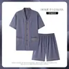 Pijamas al por mayor para hombre, verano, algodón fino, manga corta, cárdigan, verano, talla grande, casual, kimono, ropa de casa para hombres jóvenes