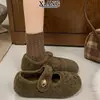 En stock~Zapatos de piel de lana de cordero para mujer con terciopelo extra cálidos, zapatos de algodón tipo Birkenstock, zapatos para conducir, punta redonda, Velcro, zapatos Mary Jane