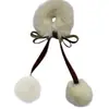 Faixa de Cabelo Nova Estilo Coreano com Bola de Pelo e Laço, Elástico Fofo para Rabo de Cavalo, Argola de Cabelo de Bola Fashion, Acessório de Cabeça Doce para Meninas