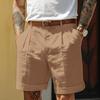 Pantalones Cortos para Hombre, Pantalones Cortos de Lino, Pantalones Cortos de Verano, Pantalones Cortos Plisados, Bolsillos, Piernas Rectas Plisadas, Lisos, Cómodos, Transpirables, Cortos Falsos