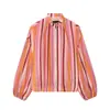¡Orden de comercio exterior! Venta al por mayor transfronteriza de nueva moda europea y americana para mujer, chaqueta estilo aviador a rayas con cuello alto y mangas largas