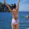 Estilo Coreano Nuevo Verano Carreras Corazón Simple Pecho Pequeño Deportes Unitario Espalda Descubierta Adelgazante Traje de Baño de Carreras para Mujer Fuente Termal