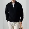Chamarra suéter de peso pesado color sólido con cuello alto para hombre, cárdigan de punto con cremallera anti-pilling, tejido grueso de punto para otoño e invierno, para parejas