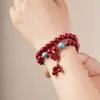 Pulseira Duplo Círculo de Cinábrio Sintético para Homens e Mulheres, Pingente de Lótus para o Ano de Nascimento, Venda por Atacado Direta da Fábrica, Vendas Diretas