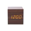 Reloj de madera LED con control de voz inteligente, cuadrado, compacto, digital, temperatura y humedad, reloj despertador electrónico multicolor