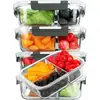 Juego de recipientes de almacenamiento de alimentos para Amazon transfronterizo con combinación personalizada, fiambrera de vidrio, apto para microondas y refrigerador, a prueba de fugas y sellado
