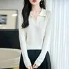 Suéter de Punto Fino con Cuello de Solapa de Lana Nueva Otoño/Invierno 2026 Manga Larga para Mujer Color Sólido Holgado Base de Canalé Top