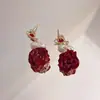 Pendientes de Diseño Bosque Suave, Pendientes de Flor Eterna Rosa Flor Real, Pendientes de Gancho Elegantes Suaves