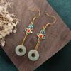 Retro Brincos de Alta Qualidade Hetian Jade Fivela Segura Maré Nacional Método Antigo Ouro Queimado Azul Xiangyun Brincos Estilo Nacional Brincos Étnicos Mulheres