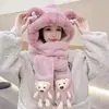 Set de Tres Piezas para Niños y Bebés: Gorro de Oso para Padres e Hijos, Bufanda Integrada, Grueso, Lindo, de Felpa, Bufanda, Guantes