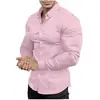 Camisa Nueva de Manga Larga para Hombre Otoño Primavera Cross Europe Estampado 3D Casual de Negocios Sin Planchar Color Sólido Camisa con Cuello
