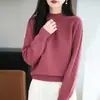 Nuevo Suéter de Punto de Algodón Puro con Cuello Alto Medio de Manga Larga para Mujer Patrón Retorcido Color Sólido Camisa Base