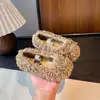 Zapatos de algodón para niños, zapatos de invierno para niñas con felpa cálida y pelo, mocasines fáciles de poner con suela suave de lana de cordero, zapatos para niños