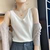 Camisola de Cachemira de Color Sólido para Mujer Cachemira Cuello en V con Una Línea Listo para Usar Hombro Ancho Jacquard Sin Mangas Camiseta Básica