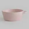 Cuenco cerámico para hornear con patrón vertical color macarrón para uso doméstico, cuenco de doble asa para salsa para mojar y huevo al vapor, especial para ensaladas, horneado, arroz al horno y frutas