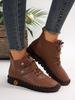 Botas de couro finas e curtas plus size de comércio exterior europeu e americano, estilo britânico, sapatos femininos de cano alto com costura de velcro, estação independente