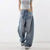 Pantalones Jeans Guadaña para Mujer 2025 Invierno Nuevos Sueltos Perezosos Relajados Pierna Ancha Diseño Guadaña Largo hasta el Suelo