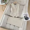Conjunto de 3 Peças Vermelho para Negócios Outono/Inverno Transfronteiriço Blazer de Manga Longa Colete de Terno Feminino Calça de Cintura Alta